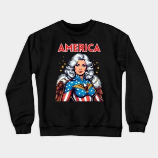 America: Patriotic USA Female Comic Book Superhero July 4th Crewneck Sweatshirt